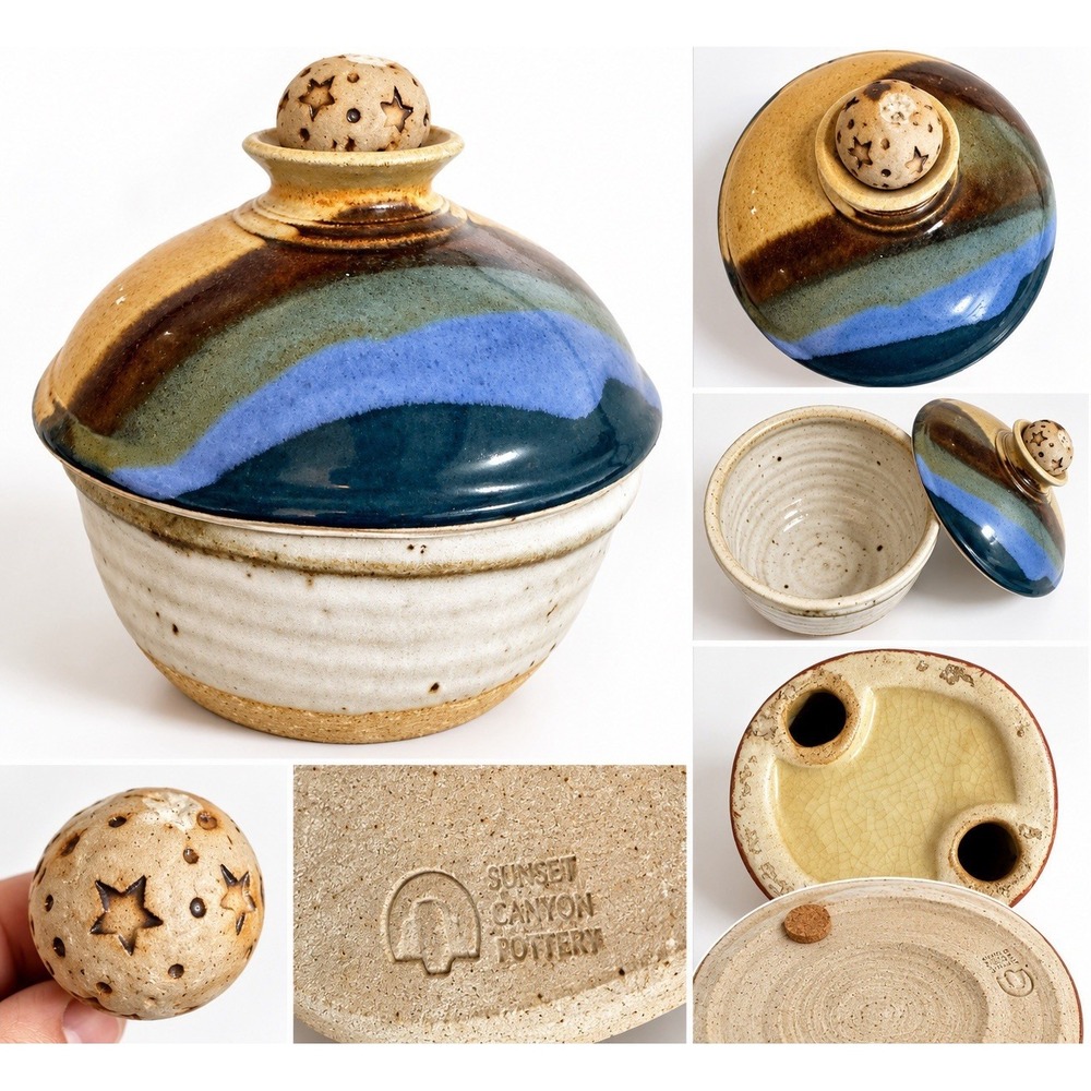 Vintage Sunset Canyon Pottery Stoneware Fragrance Jar Diffuser Star Moon Signed